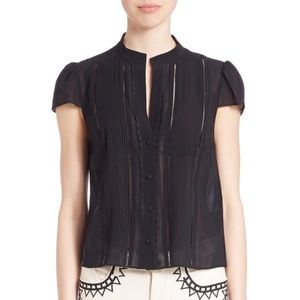 Alice + Olivia Jaclyn Pintuck Silk Blouse